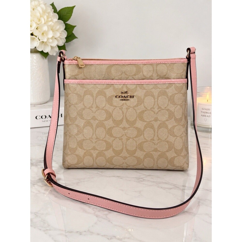Coach Signature Monogram Pink Crossbody Bag Purse